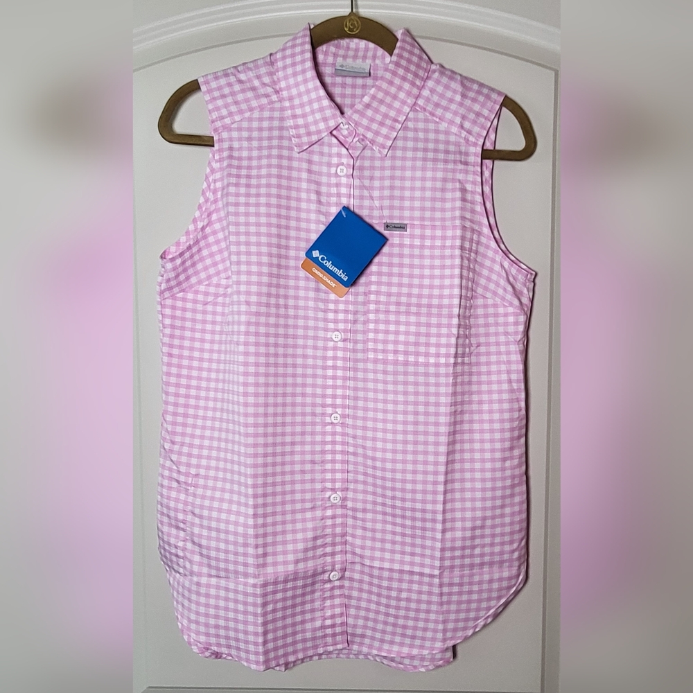 COLUMBIA Anytime Lite Sleeveless Shirt - Pink Gingham - Size S (NWT) - Picture 6 of 16